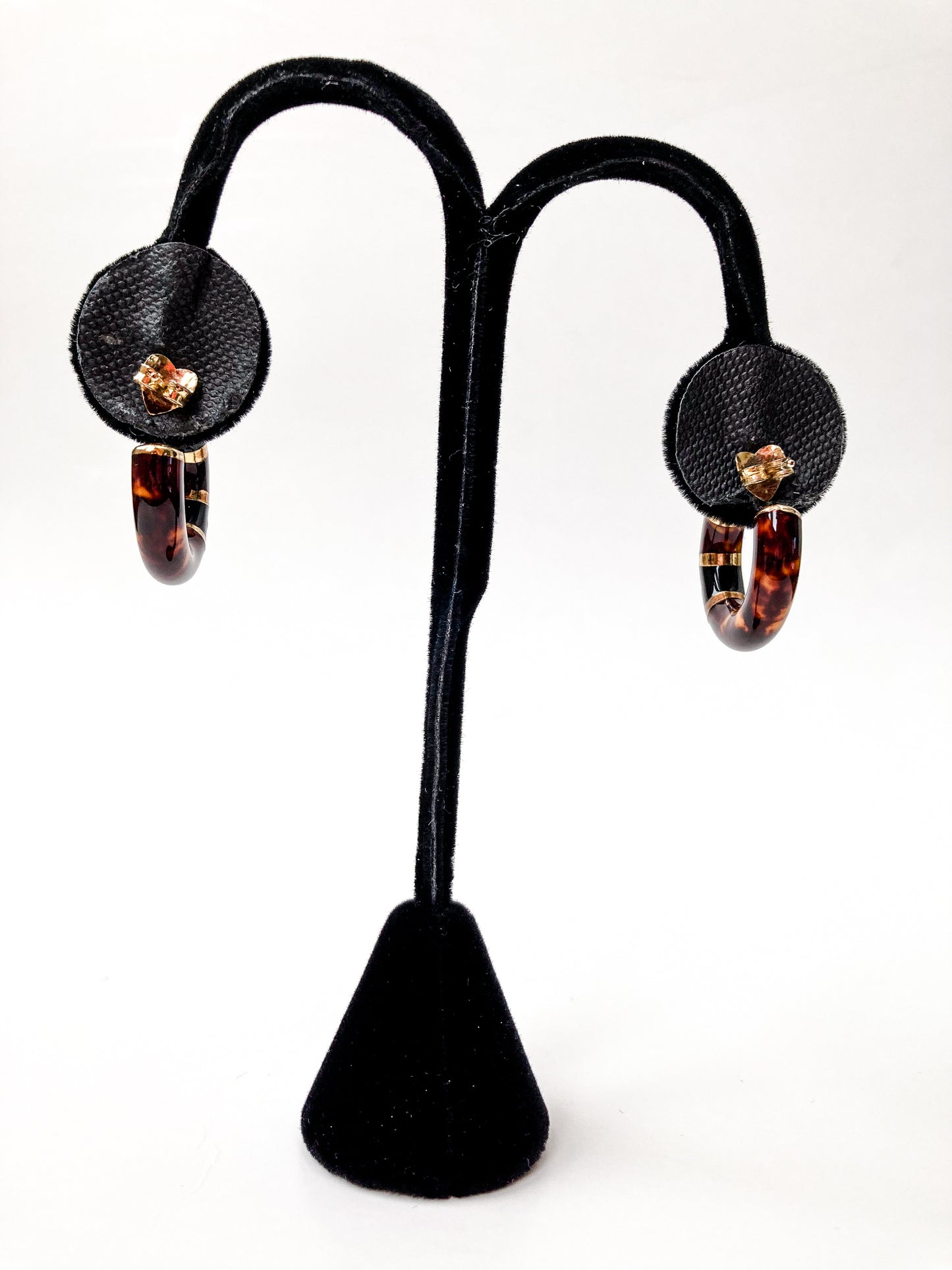 Vintage FLLI MENEGATTI Gold Vermeil 925 Tortoise Shell Black Onyx Hoop Post Earrings
