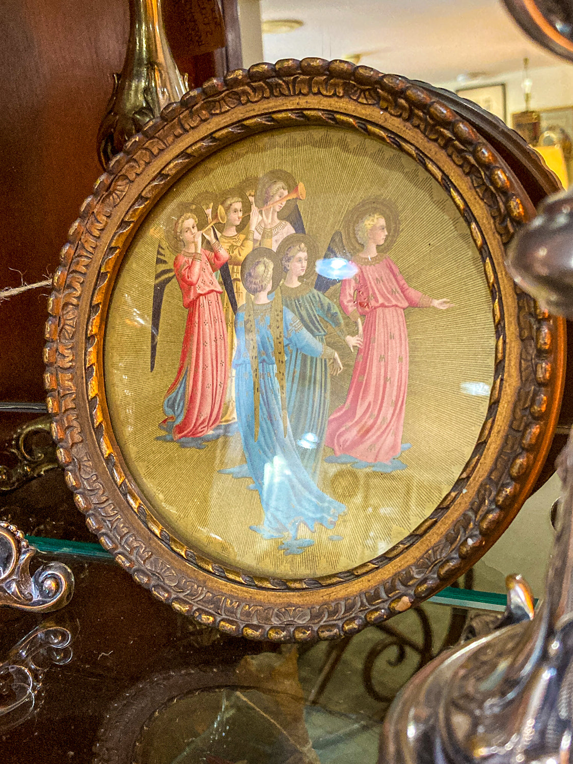 1920s Miniature Group of Angels Wunderly Brothers Retail Circular Painting