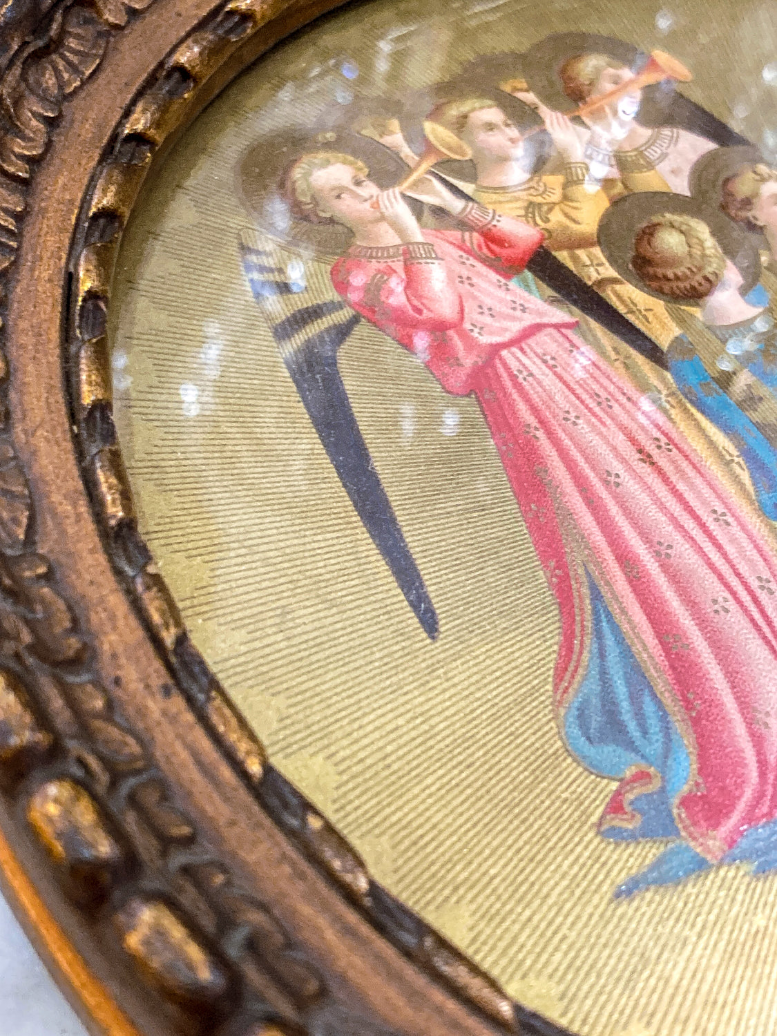 1920s Miniature Group of Angels Wunderly Brothers Retail Circular Painting