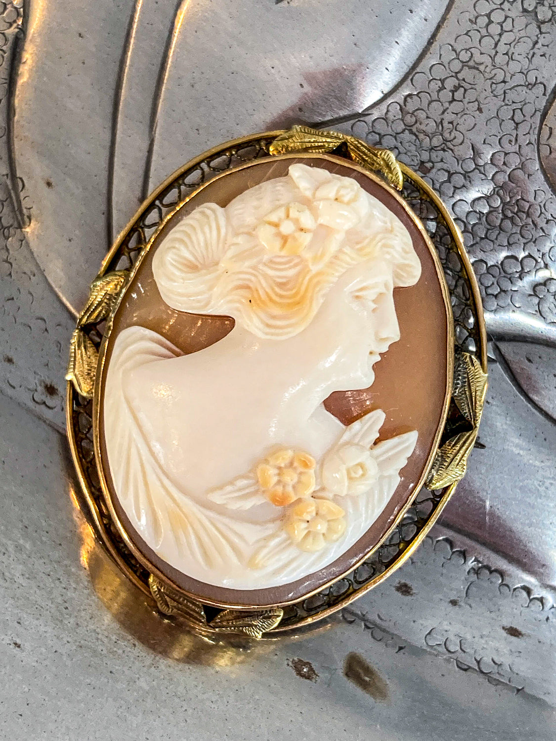 Antique 14K Gold Italian Oval Cameo Convertible Brooch Pin Pendant