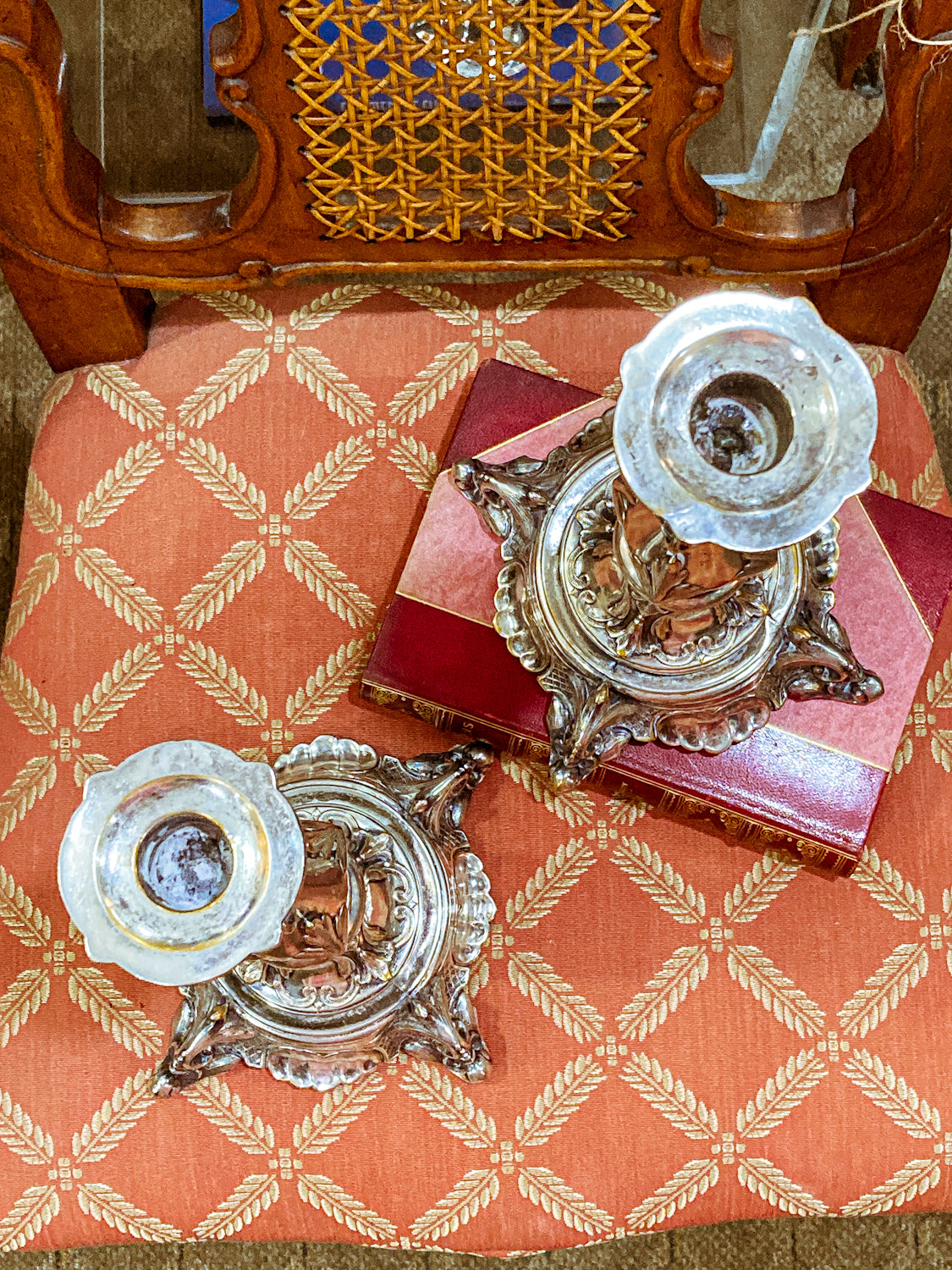 Antique 19th Century Polish Silver Plated Ornate Shabbat Candlesticks