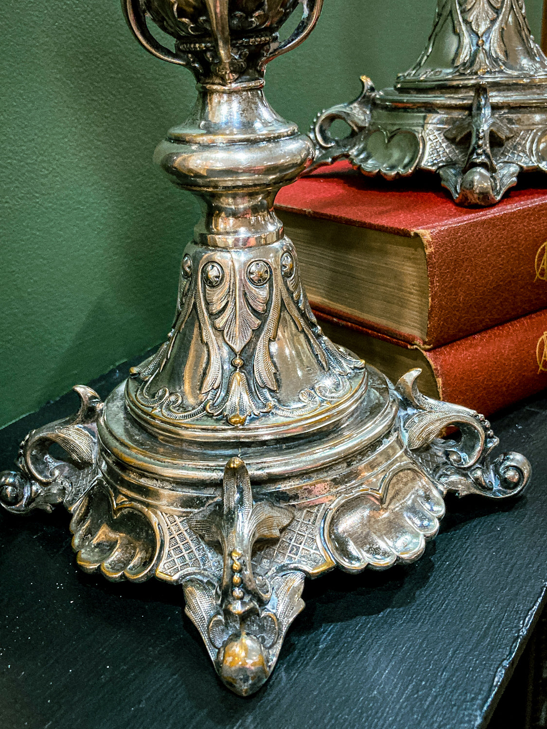 Antique 19th Century Polish Silver Plated Ornate Shabbat Candlesticks