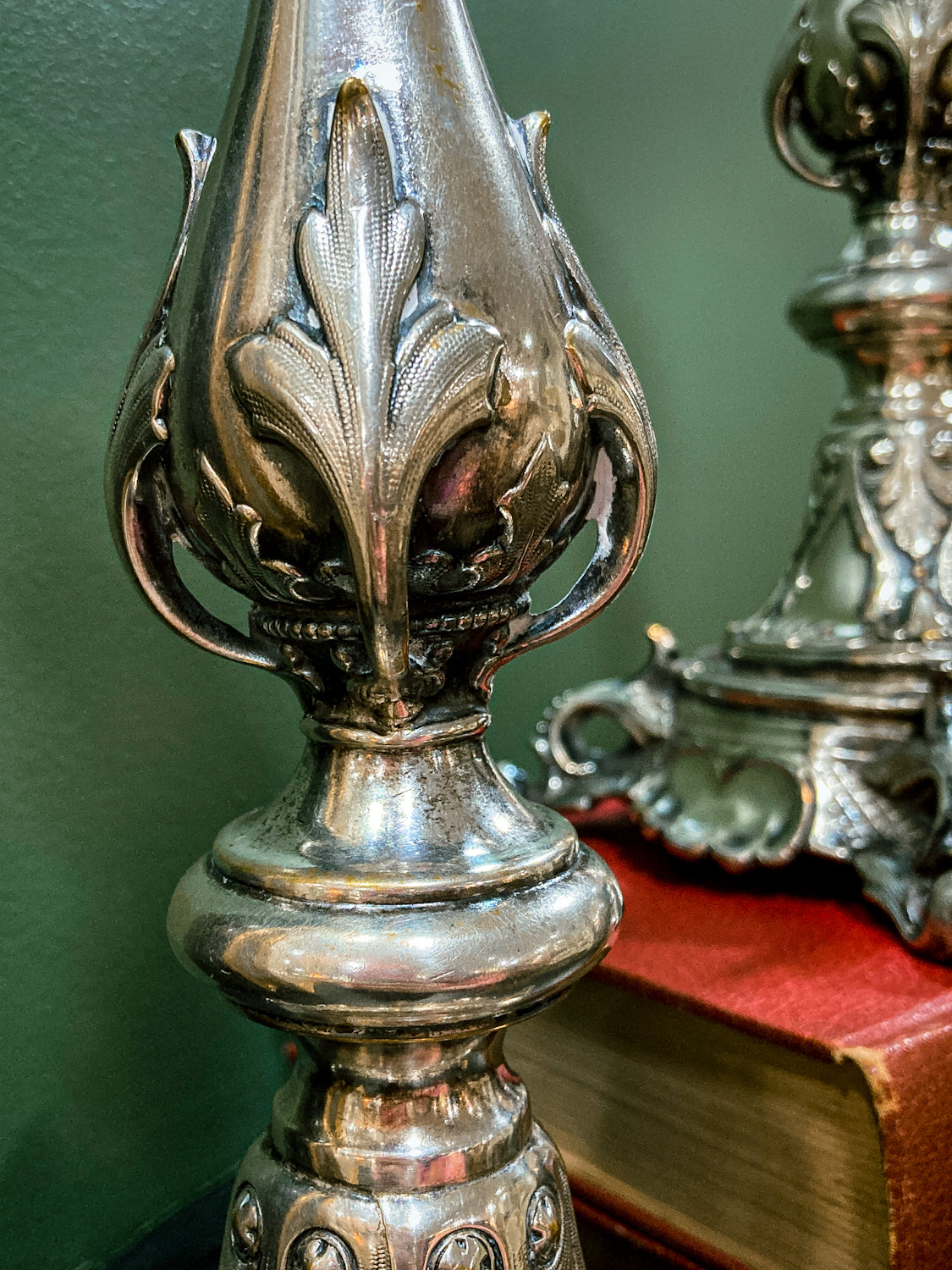 Antique 19th Century Polish Silver Plated Ornate Shabbat Candlesticks