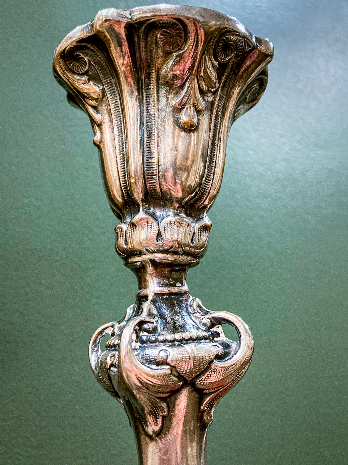 Antique 19th Century Polish Silver Plated Ornate Shabbat Candlesticks