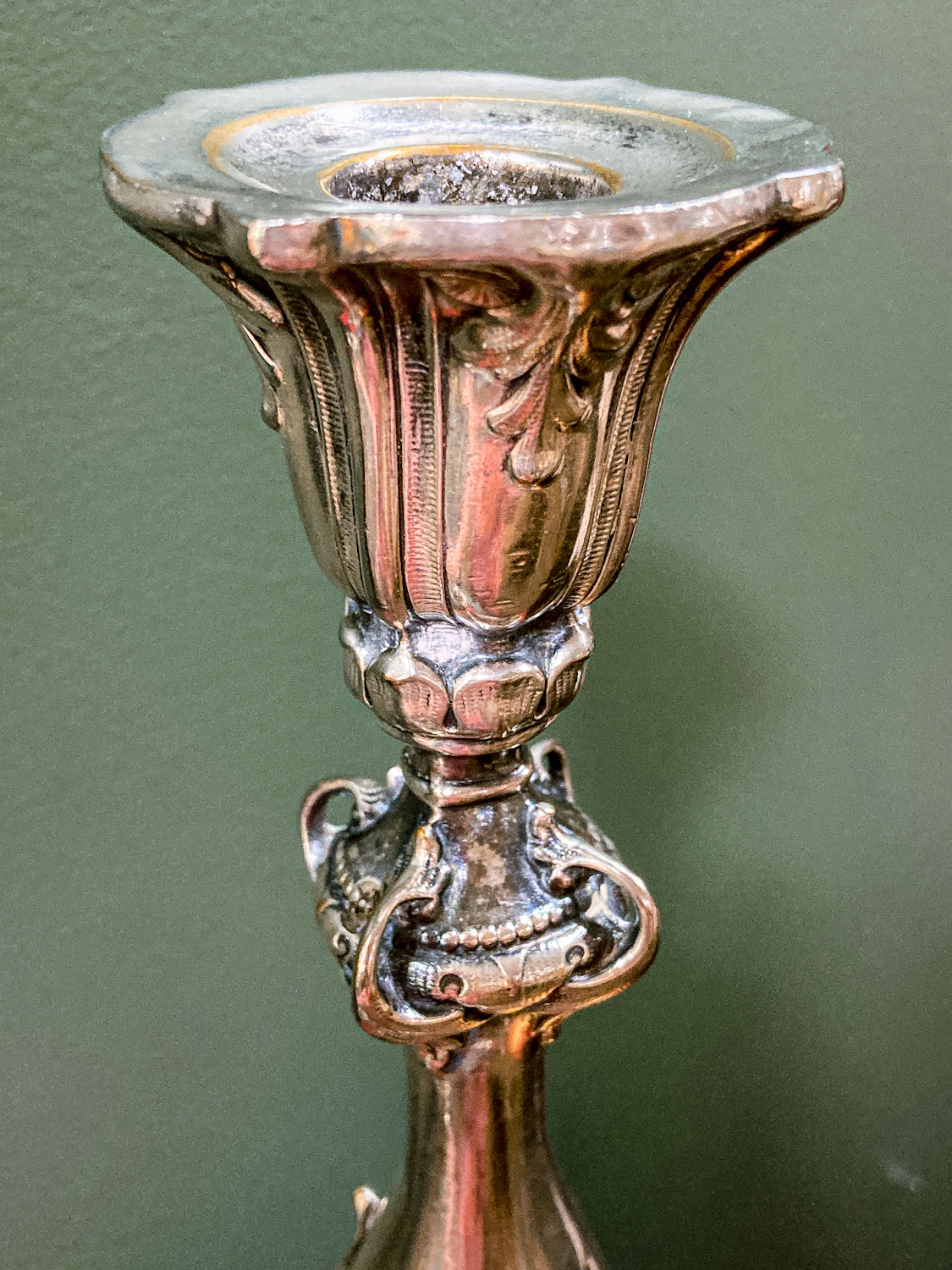 Antique 19th Century Polish Silver Plated Ornate Shabbat Candlesticks
