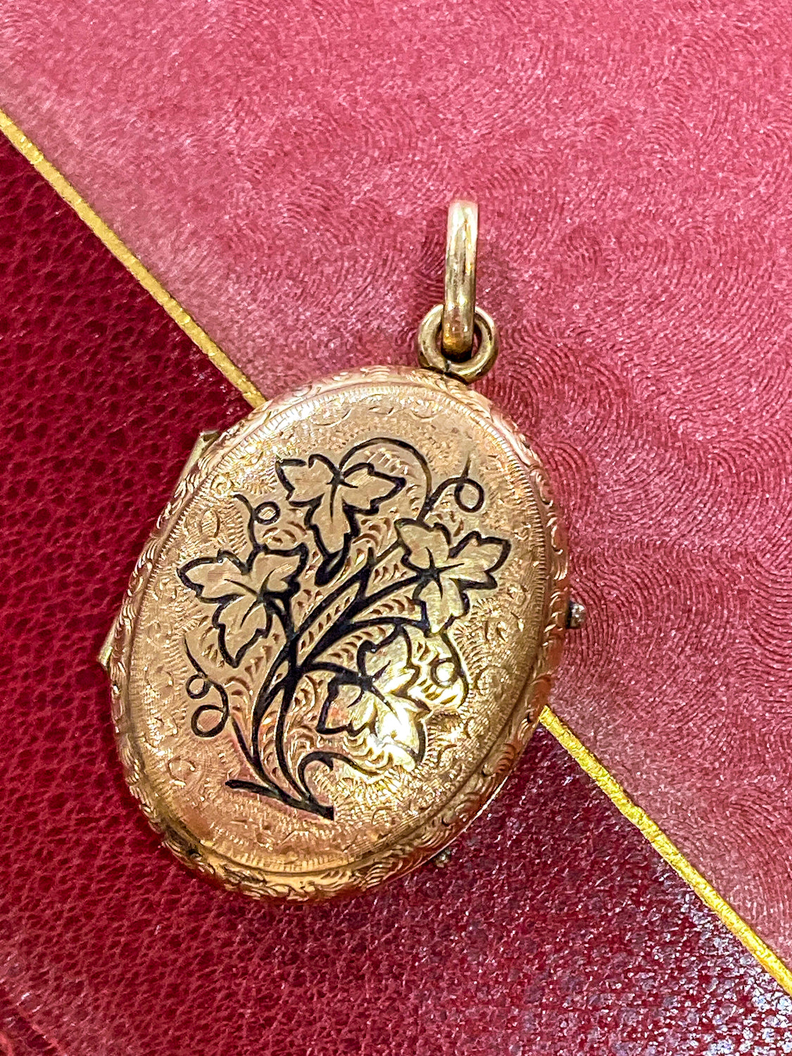Antique Gold Filled Oval Floral Engraved Mourning Hair Locket Pendant