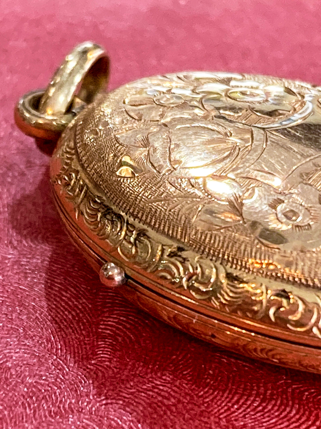 Antique Gold Filled Oval Floral Engraved Mourning Hair Locket Pendant