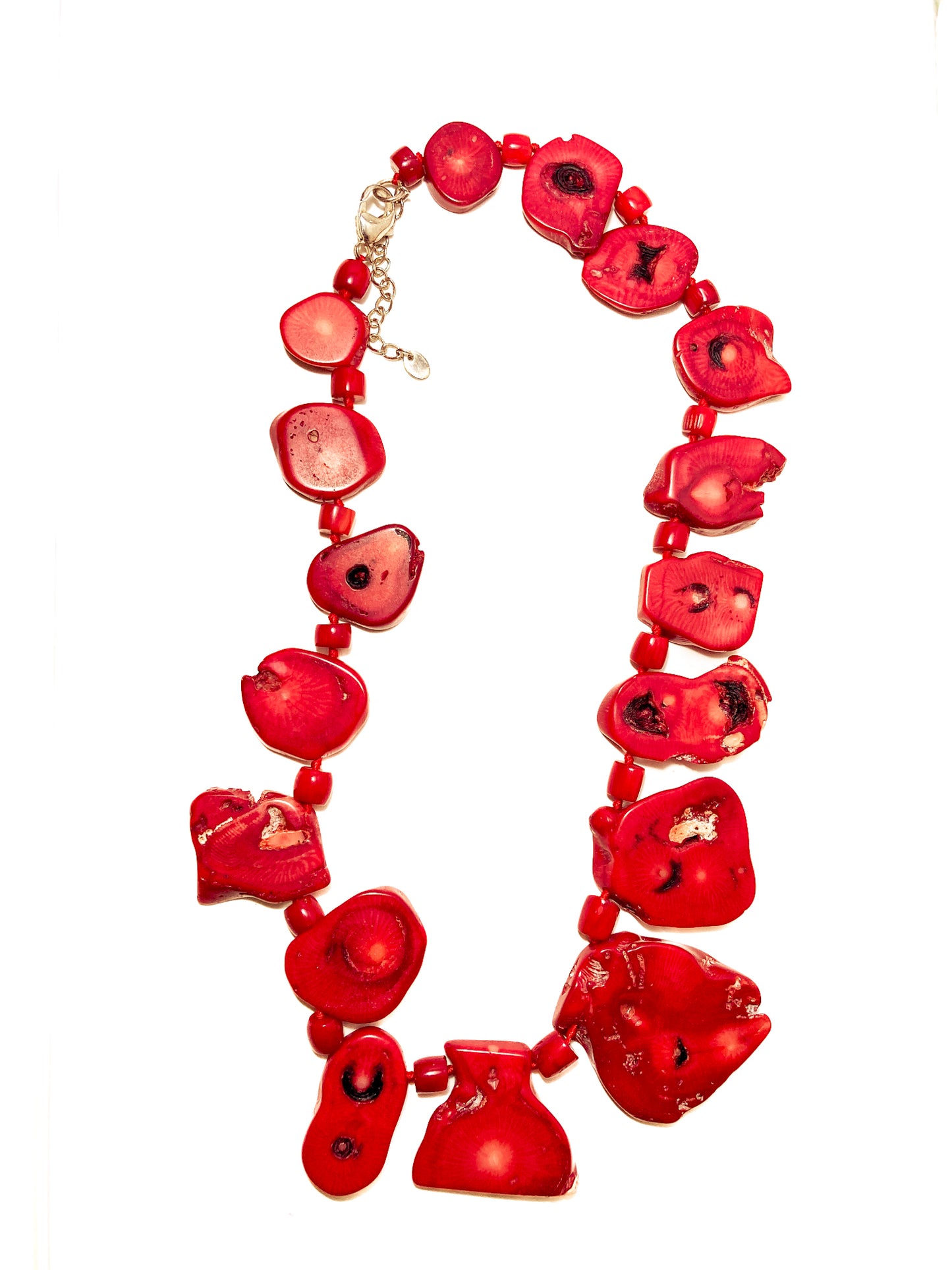 Bold LUC Lucas Lameth Red Coral Stone Graduated Bead Sterling Silver Necklace