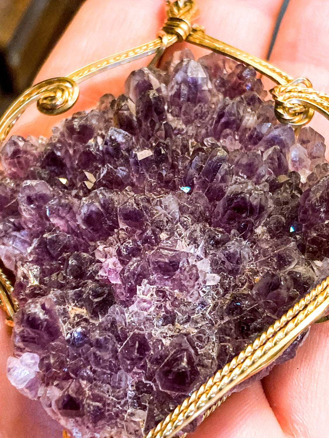 Hand Crafted Gold Filled Wire Wrapped Natural Amethyst Crystal Pendant