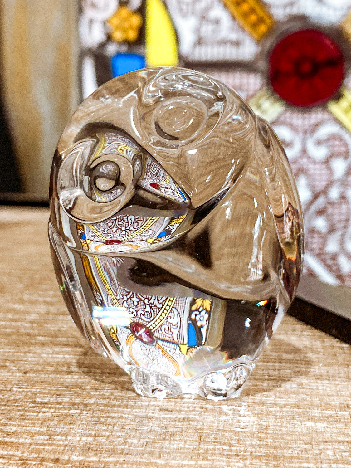 Petite Steuben Hand Cooler Stylized Clear Crystal Owl Figurine Sculpture