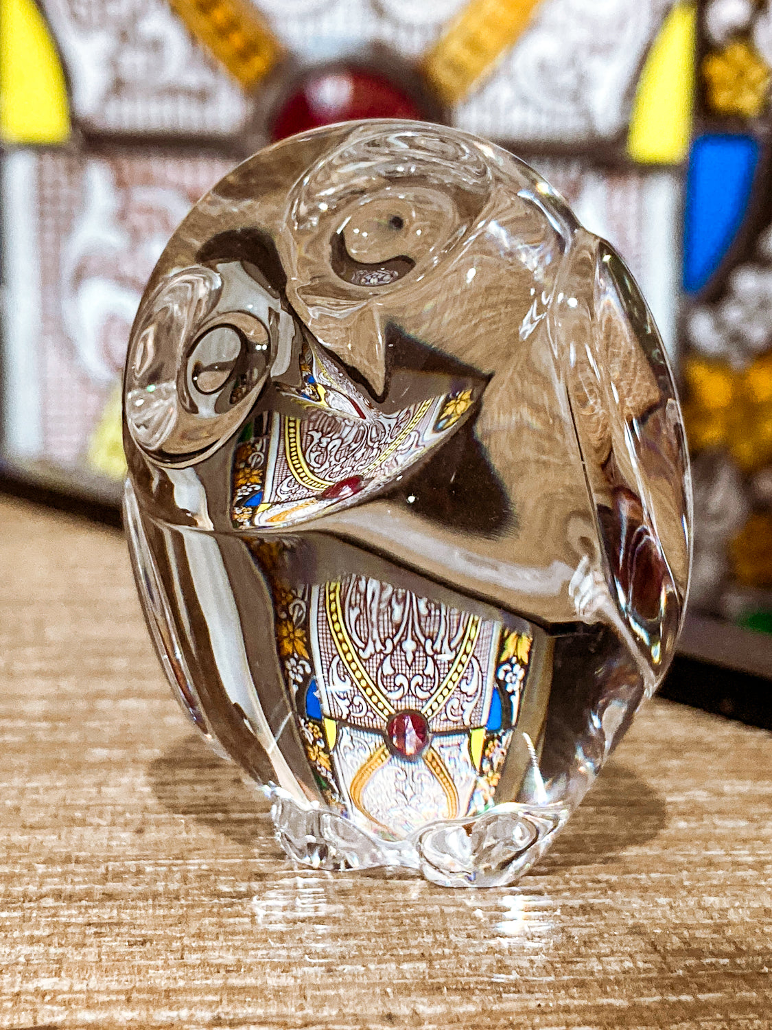 Petite Steuben Hand Cooler Stylized Clear Crystal Owl Figurine Sculpture