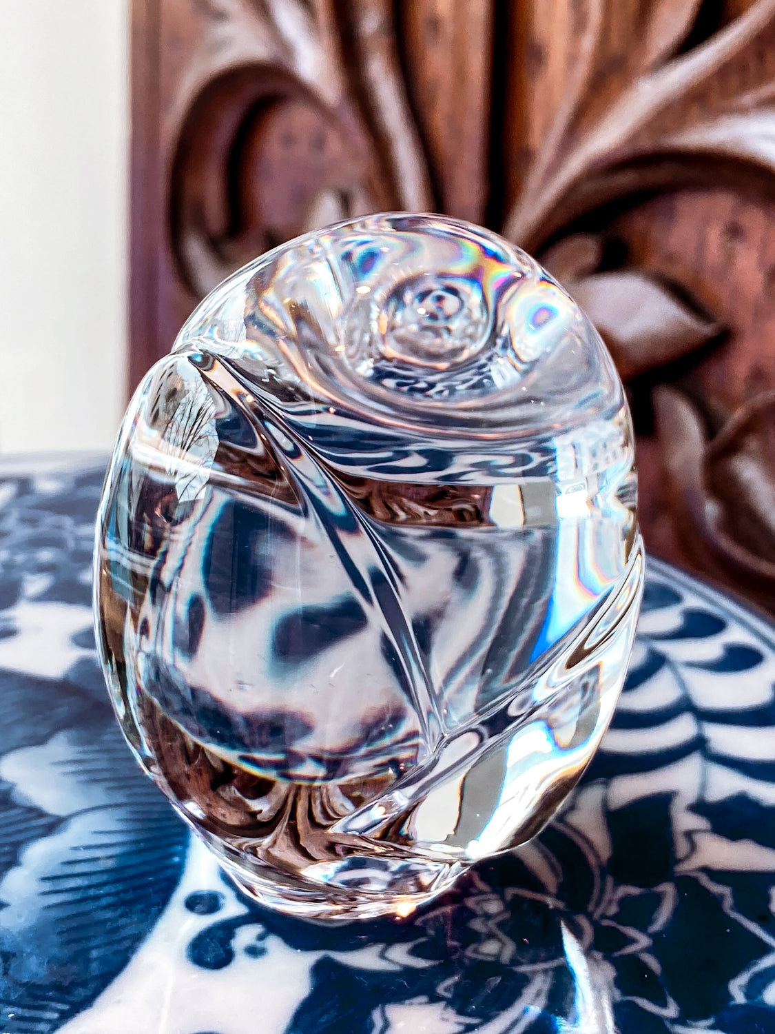 Petite Steuben Hand Cooler Stylized Clear Crystal Owl Figurine Sculpture