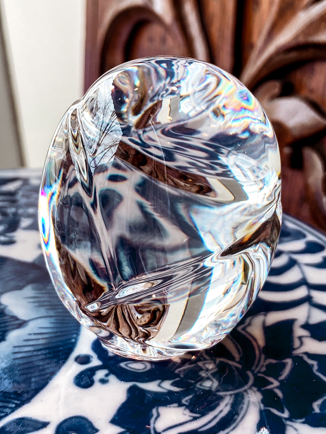 Petite Steuben Hand Cooler Stylized Clear Crystal Owl Figurine Sculpture