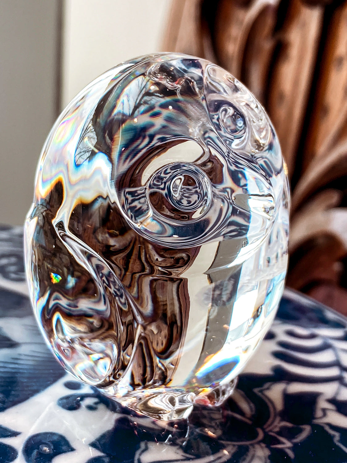 Petite Steuben Hand Cooler Stylized Clear Crystal Owl Figurine Sculpture