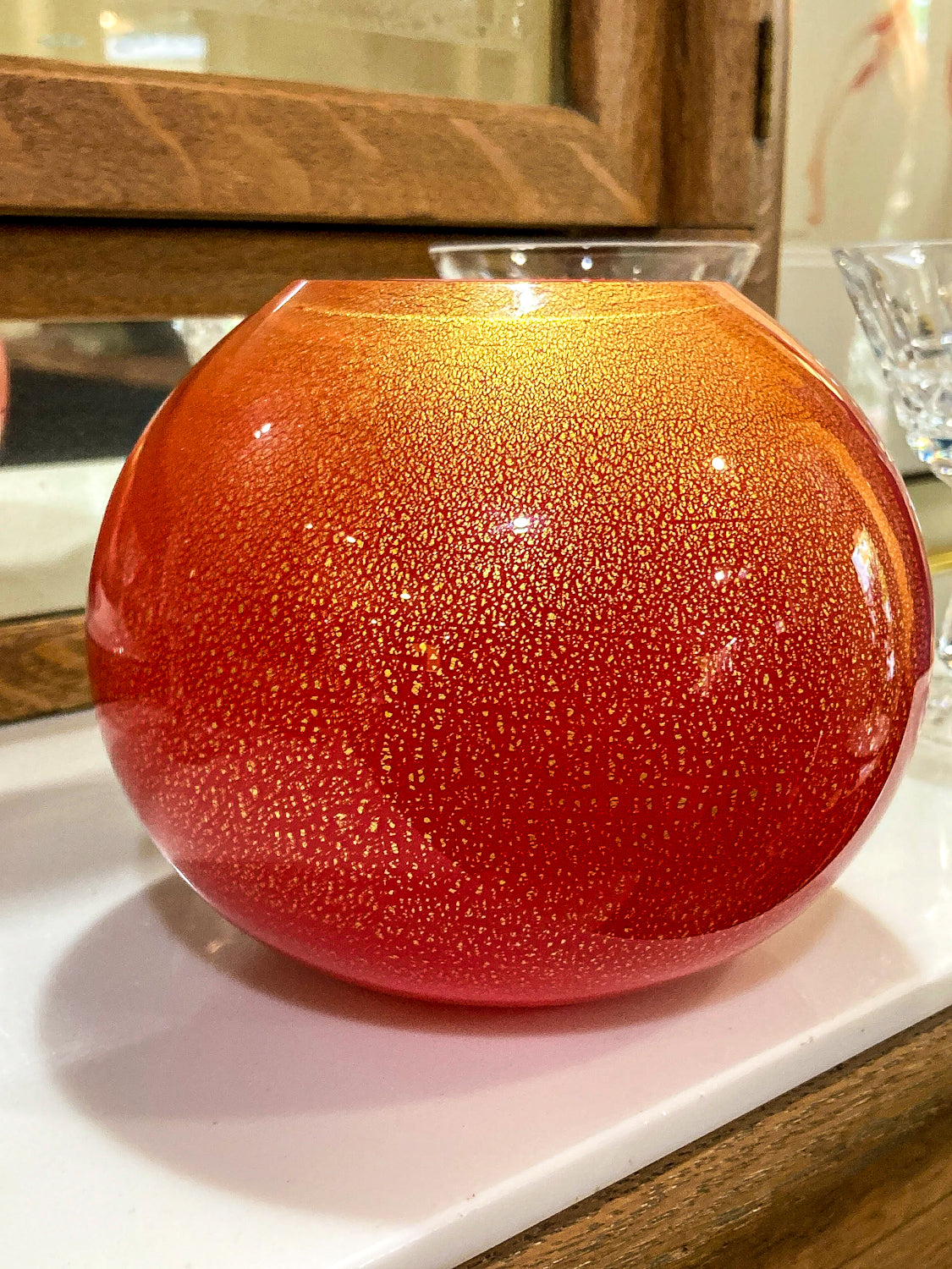 Scott Summerfield Handblown Red Gold Leaf Spherical Round Glass Vase