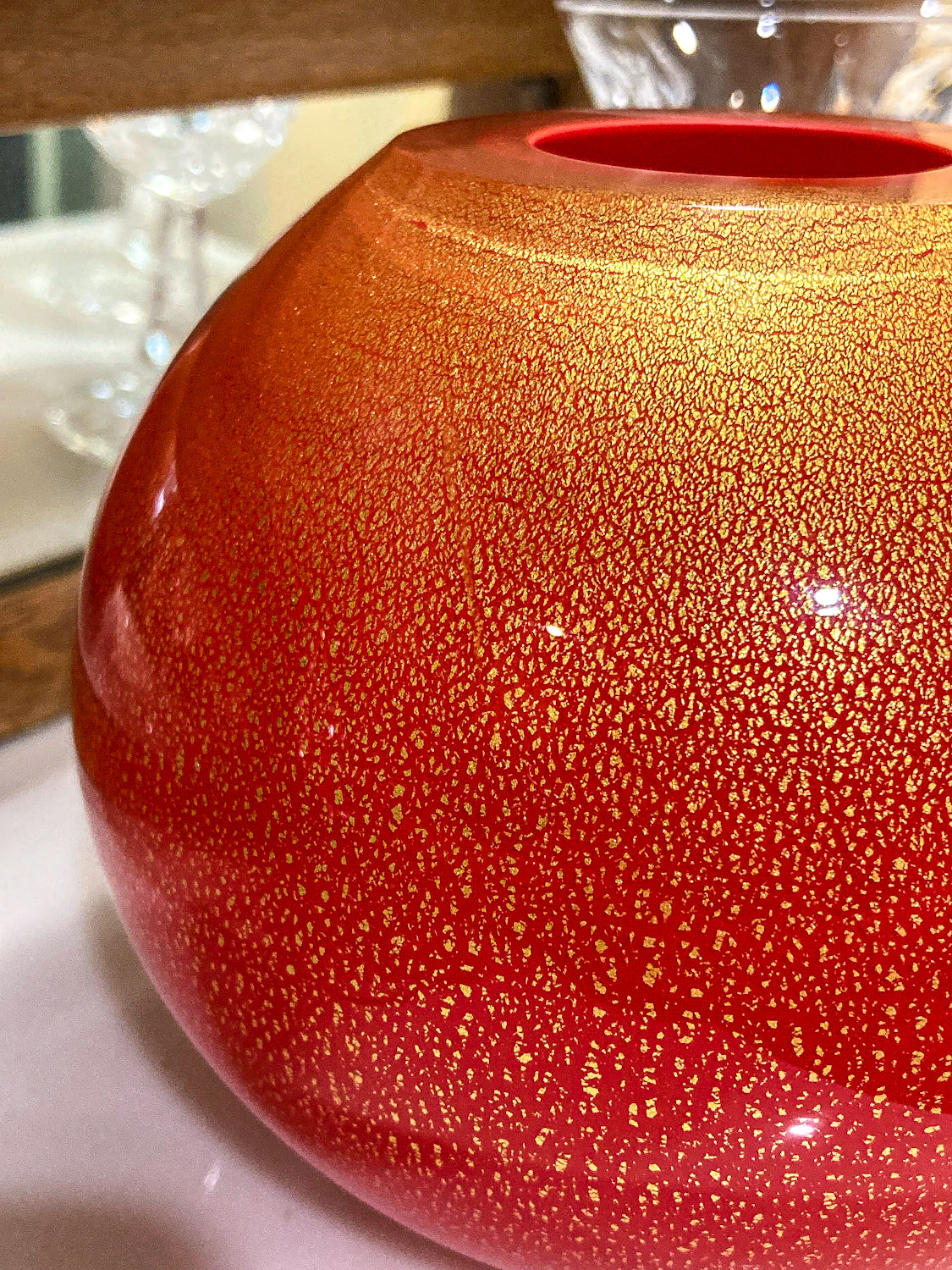 Scott Summerfield Handblown Red Gold Leaf Spherical Round Glass Vase