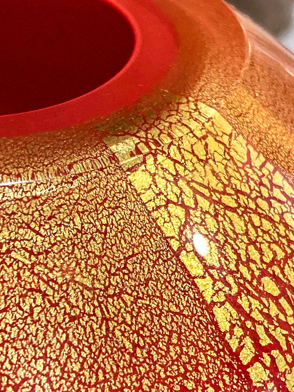 Scott Summerfield Handblown Red Gold Leaf Spherical Round Glass Vase