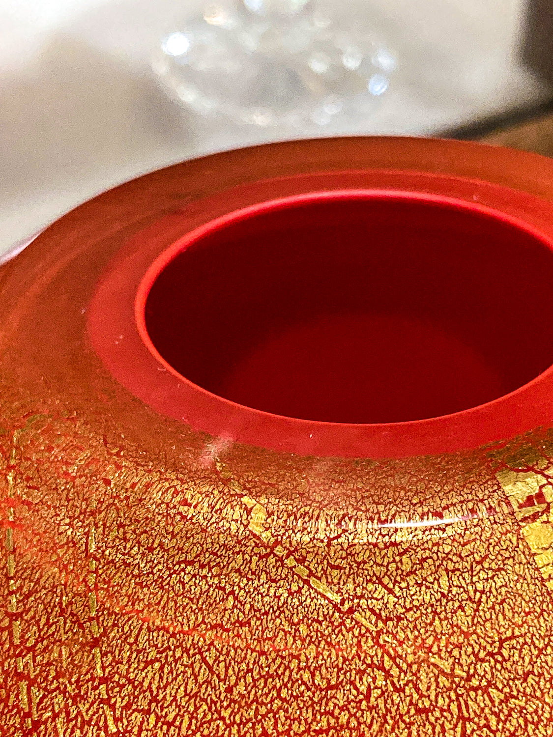 Scott Summerfield Handblown Red Gold Leaf Spherical Round Glass Vase