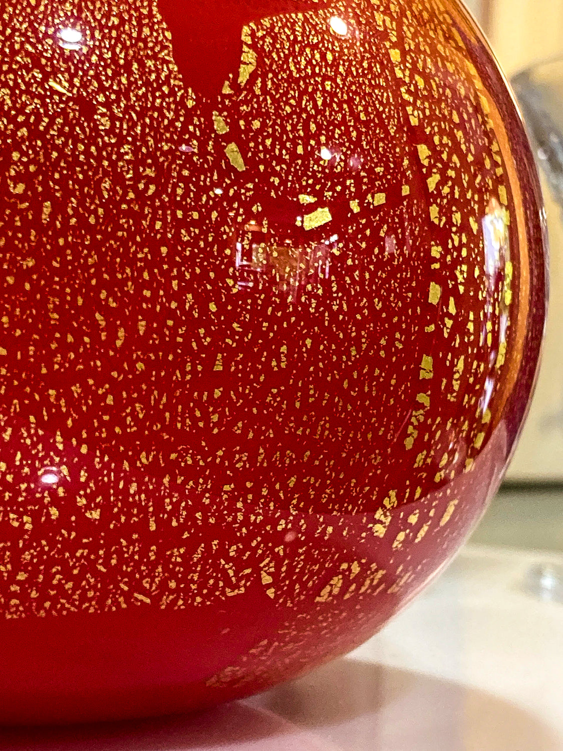 Scott Summerfield Handblown Red Gold Leaf Spherical Round Glass Vase
