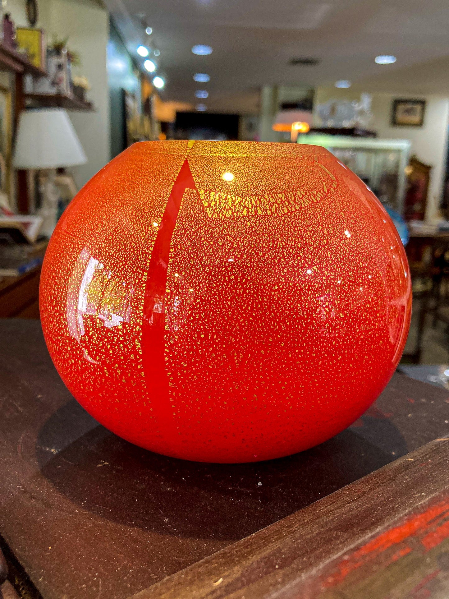 Scott Summerfield Handblown Red Gold Leaf Spherical Round Glass Vase