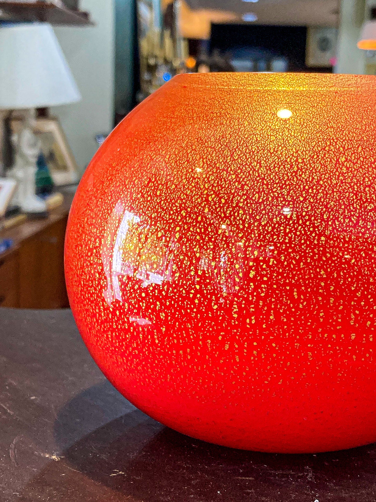 Scott Summerfield Handblown Red Gold Leaf Spherical Round Glass Vase