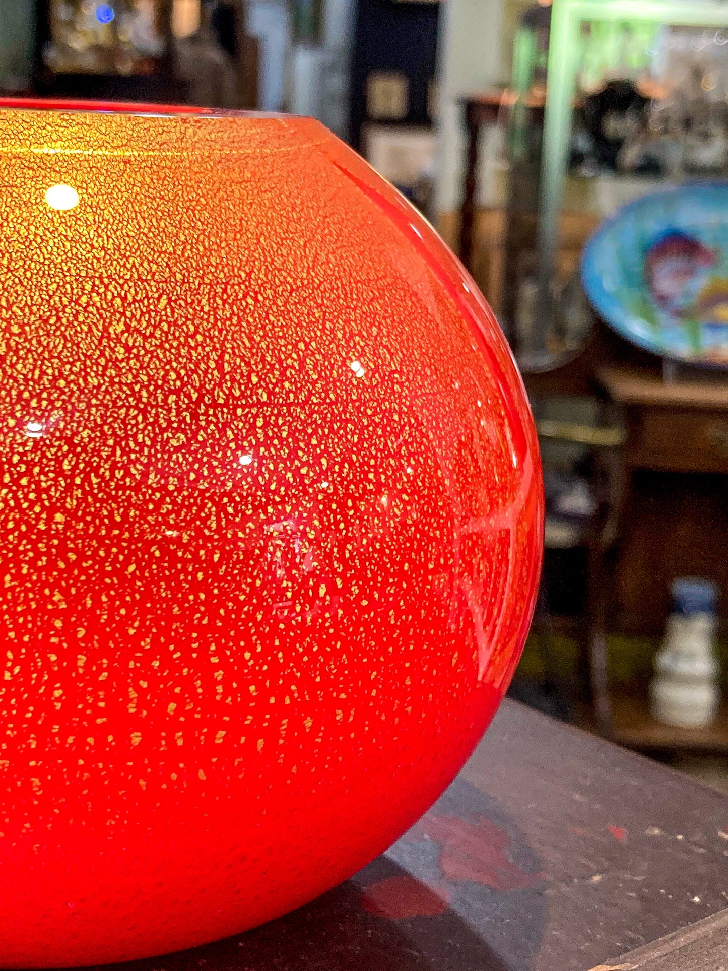 Scott Summerfield Handblown Red Gold Leaf Spherical Round Glass Vase