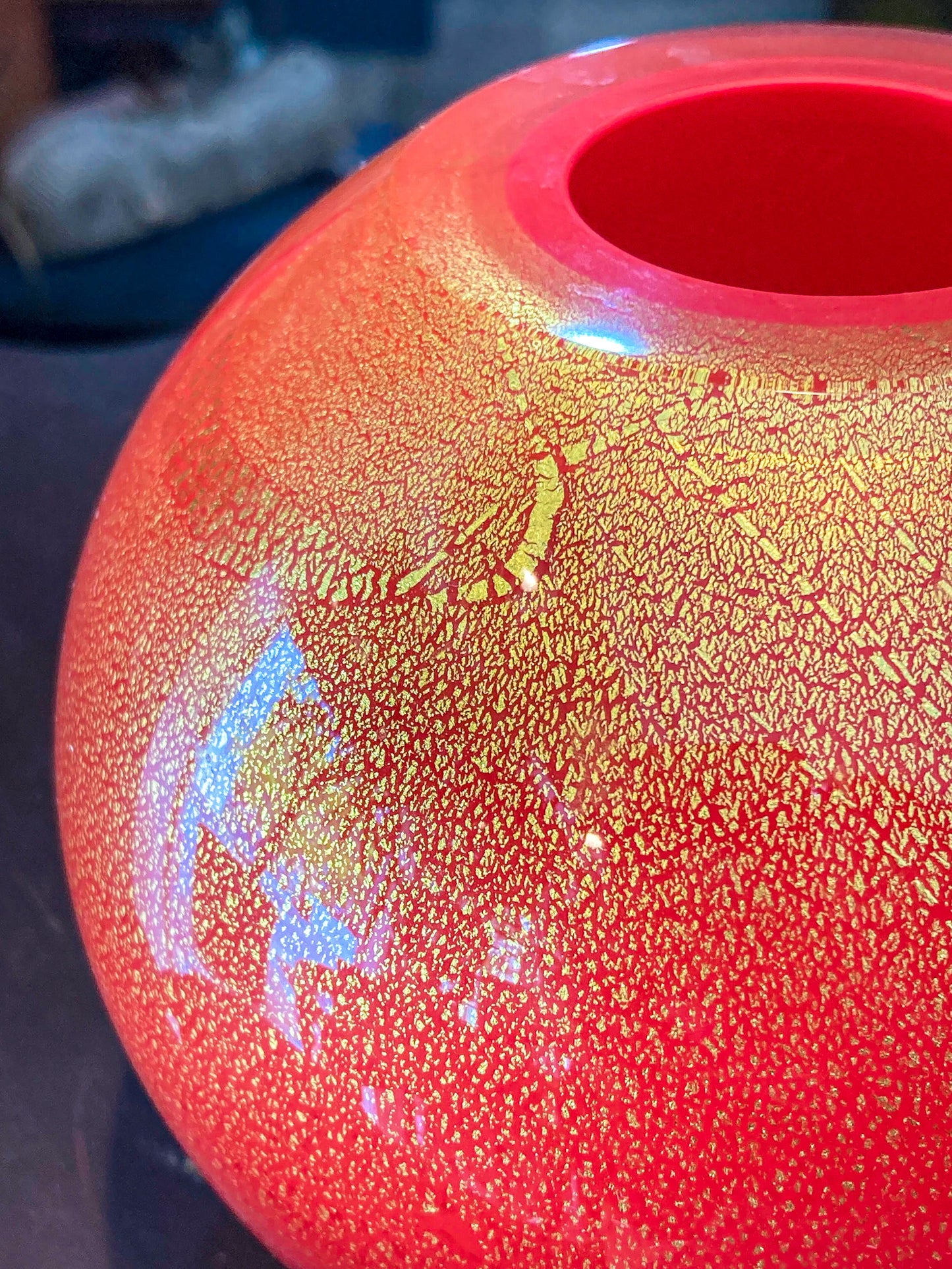 Scott Summerfield Handblown Red Gold Leaf Spherical Round Glass Vase
