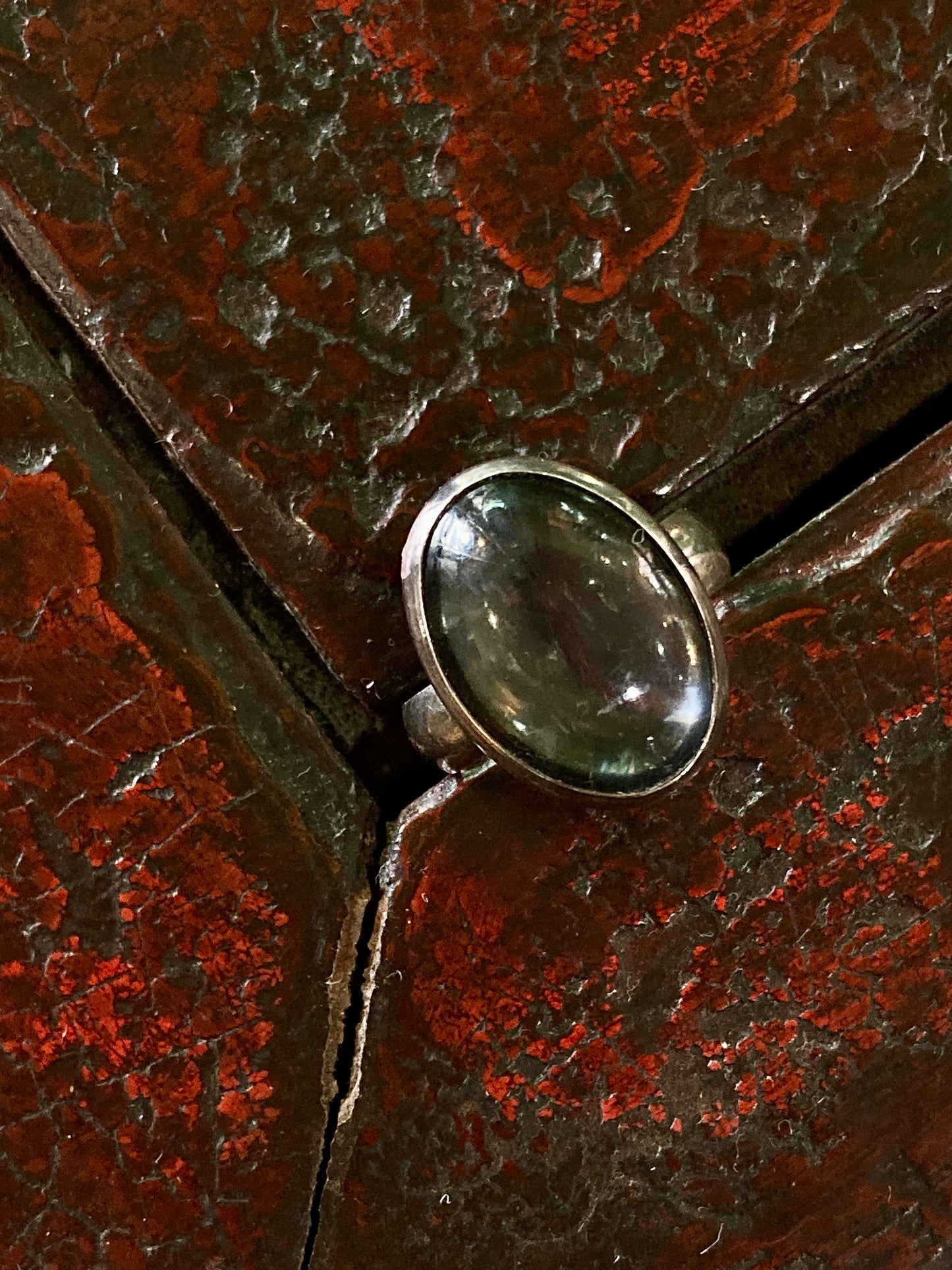 Sterling Silver Oval Moody Midnight Timeless Glass Cabochon Ring Size 6