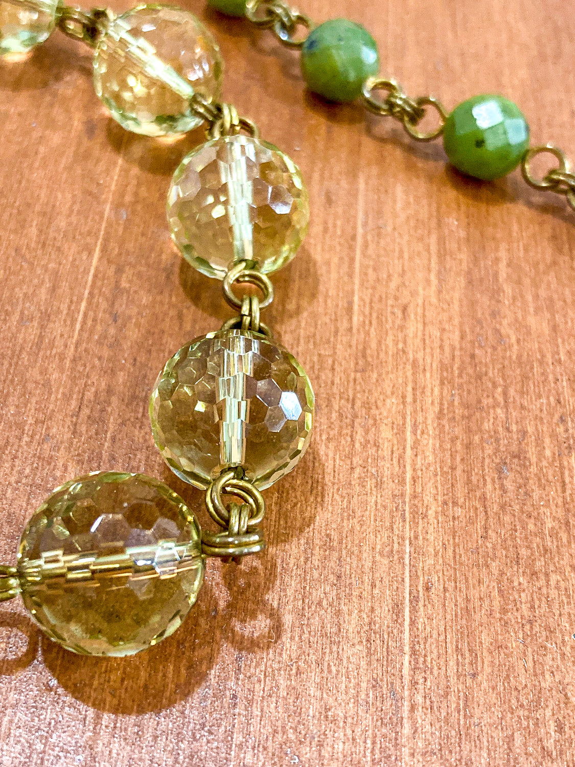 Unsigned Stephen Dweck Bronze Green Quartz Nephrite Bead Long Necklace