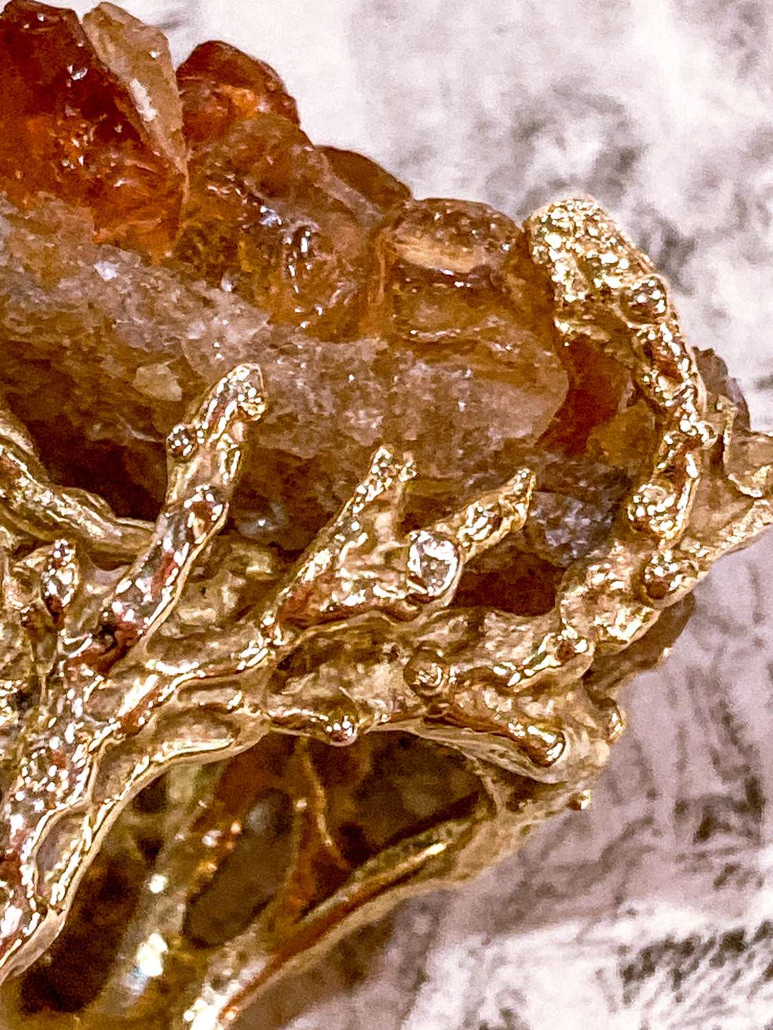 Vintage Artistic 14K Yellow Gold Brutalist Druzy Citrine Cocktail Ring