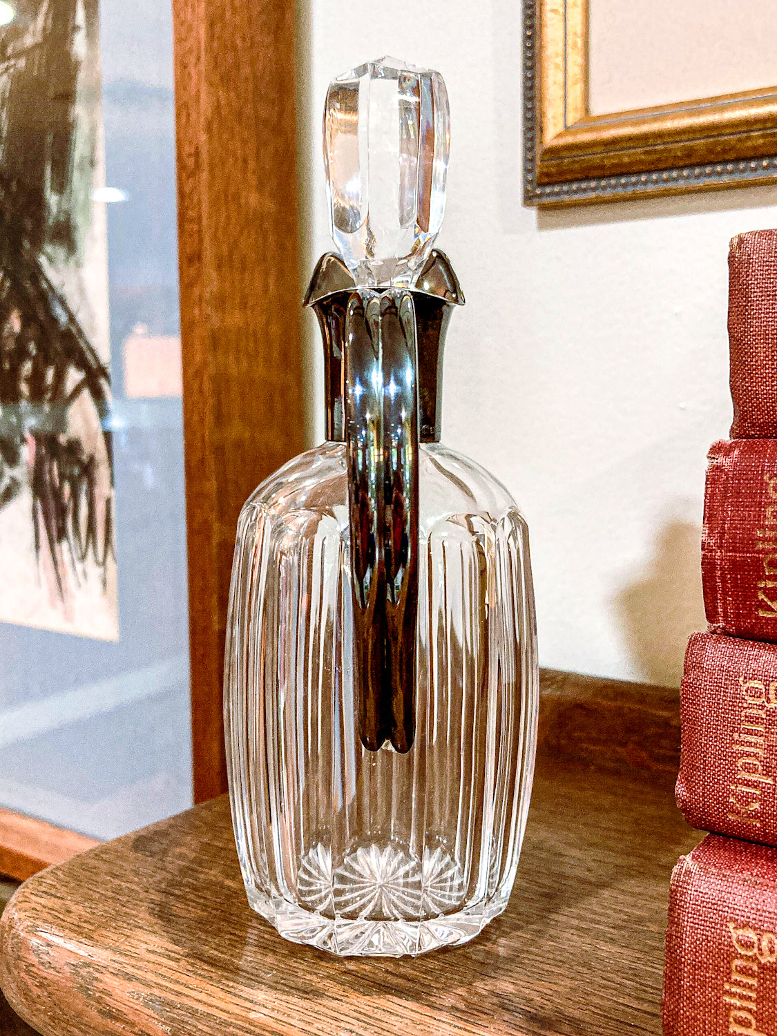 Vintage Cut Crystal 800 Silver German Cruet Bottle with Handle