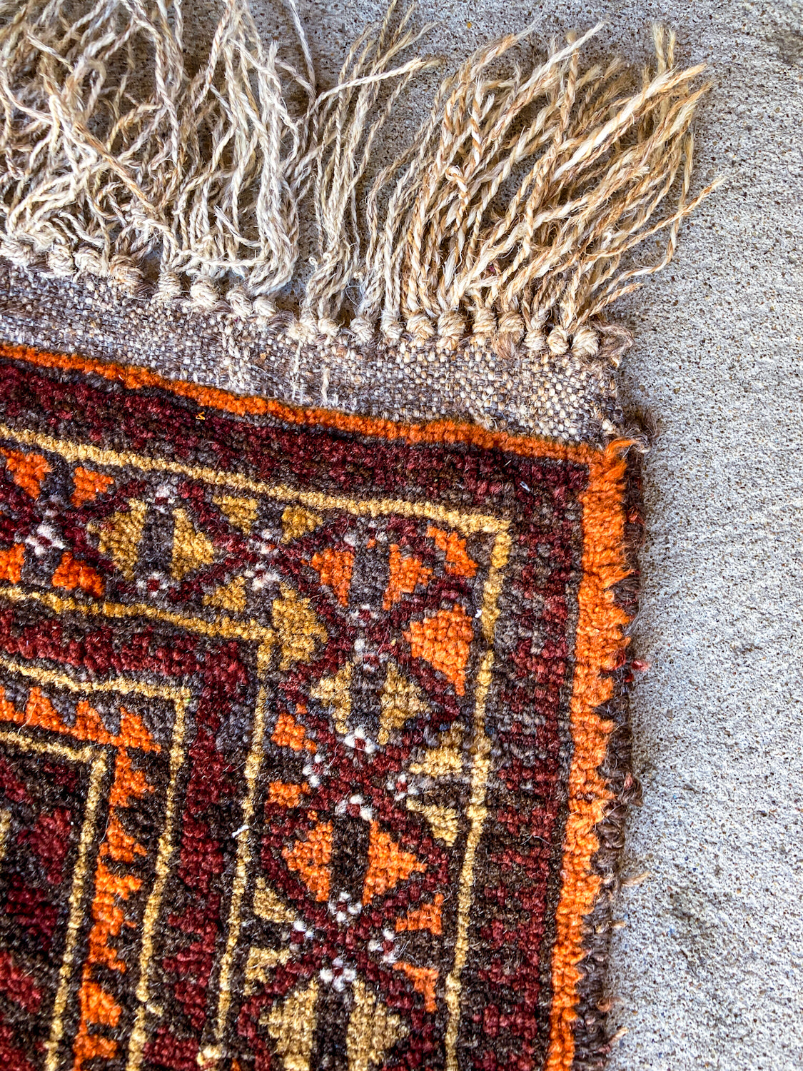 Vintage 1980s Orange Red Fringe 5x3ft Hand Woven Persian Wool Area Rug Fringe