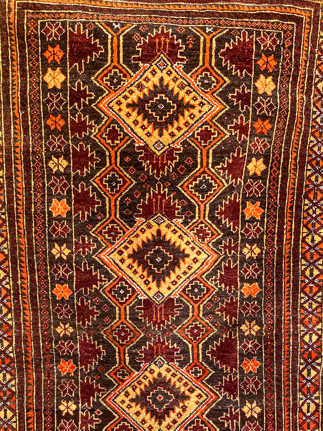 Vintage 1980s Orange Red Fringe 5x3ft Hand Woven Persian Wool Area Rug