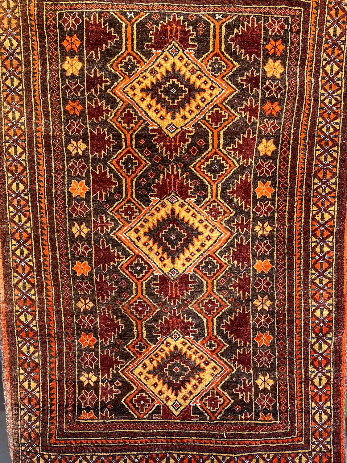 Vintage 1980s Orange Red Fringe 5x3ft Hand Woven Persian Wool Area Rug