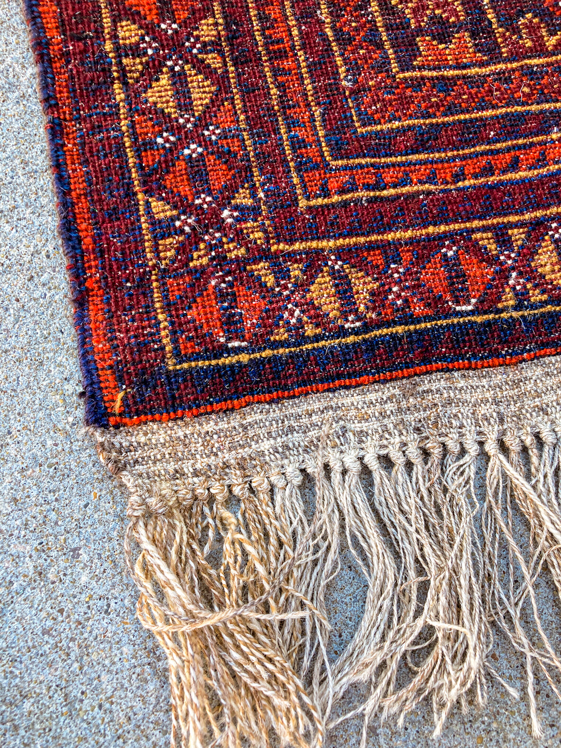 Vintage 1980s Orange Red Fringe 5x3ft Hand Woven Persian Wool Area Rug Back Side