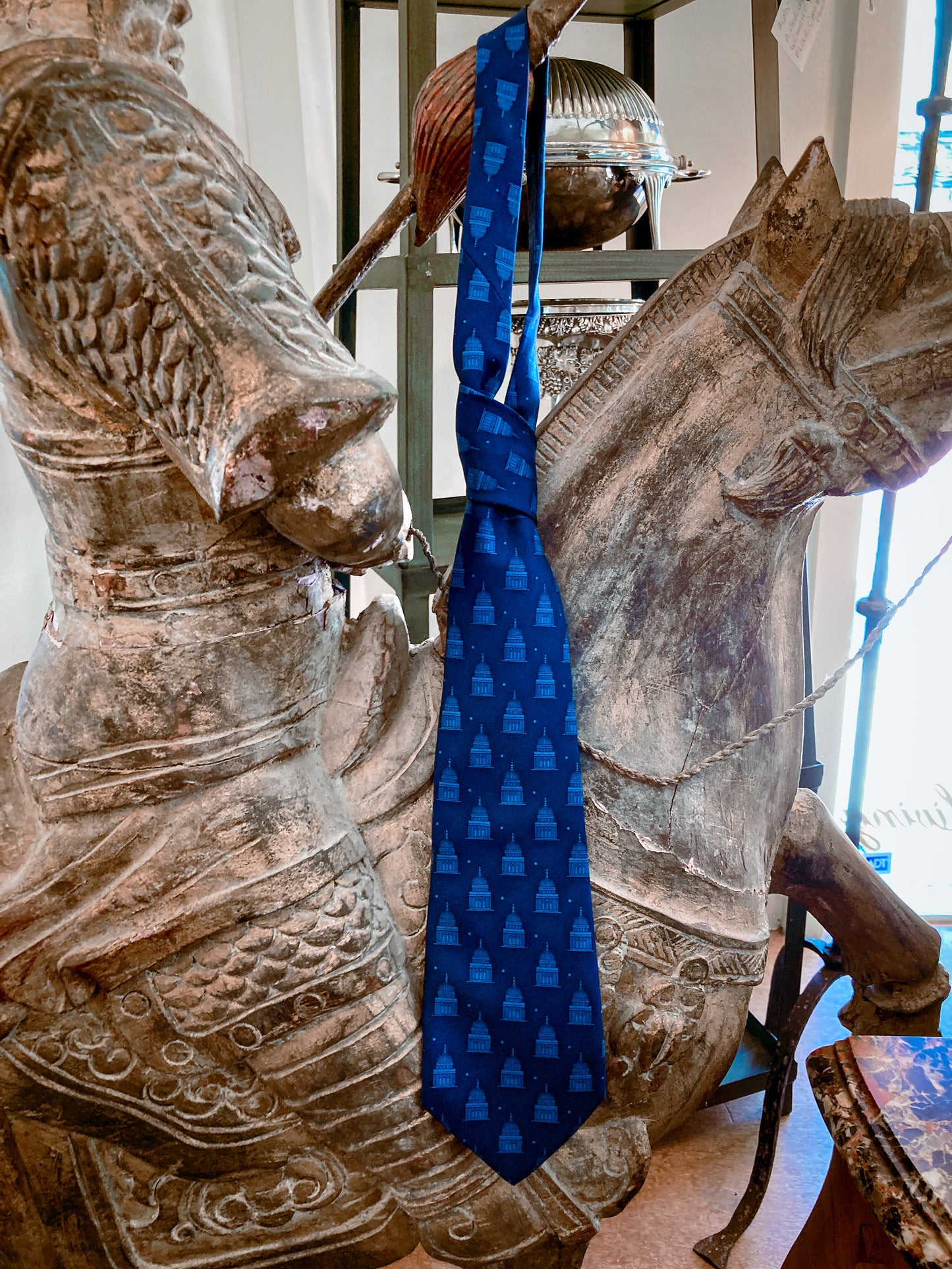 Vintage 1994 FENDI Regali Palazzo Grassi Venice Architectural Italian Blue Silk Tie