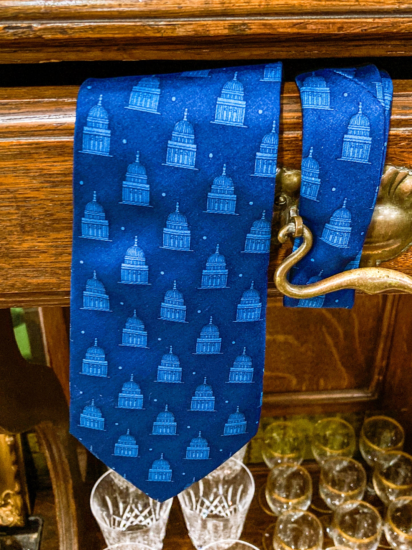 Vintage 1994 FENDI Regali Palazzo Grassi Venice Architectural Italian Blue Silk Tie