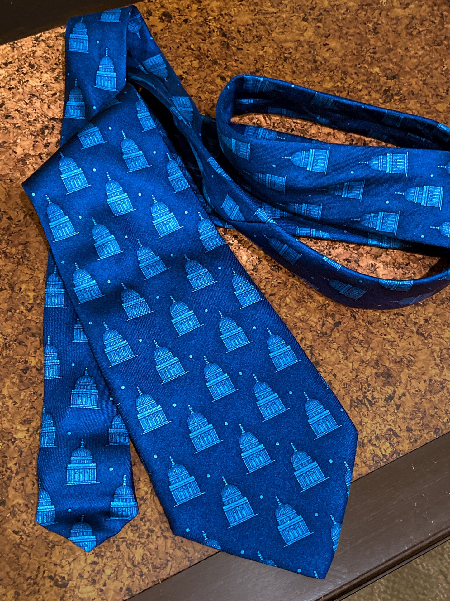 Vintage 1994 FENDI Regali Palazzo Grassi Venice Architectural Italian Blue Silk Tie
