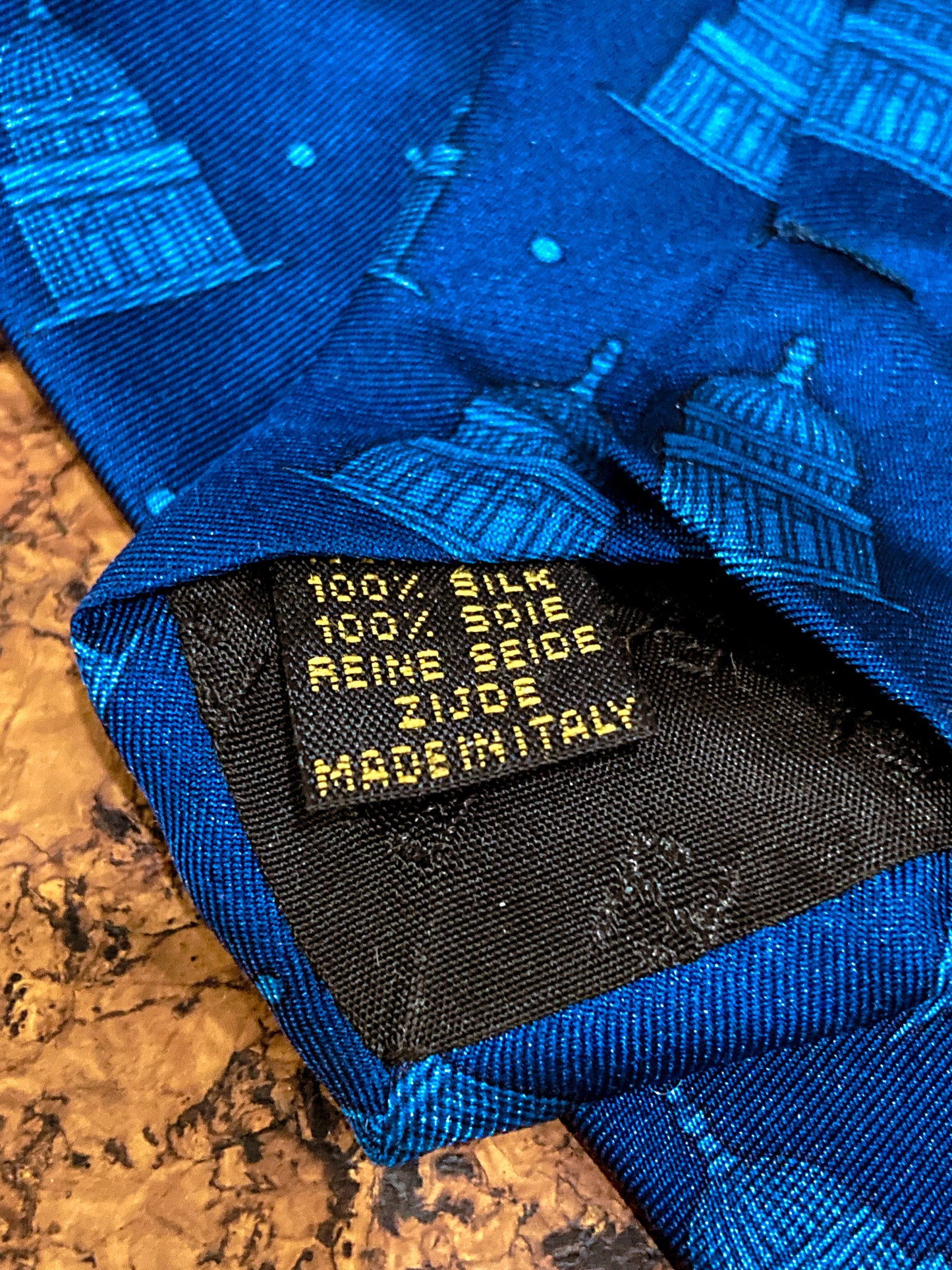Vintage 1994 FENDI Regali Palazzo Grassi Venice Architectural Italian Blue Silk Tie Silk Tag