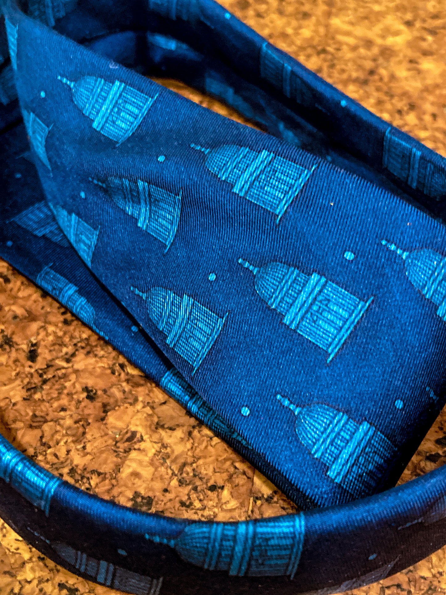 Vintage 1994 FENDI Regali Palazzo Grassi Venice Architectural Italian Blue Silk Tie Close Up