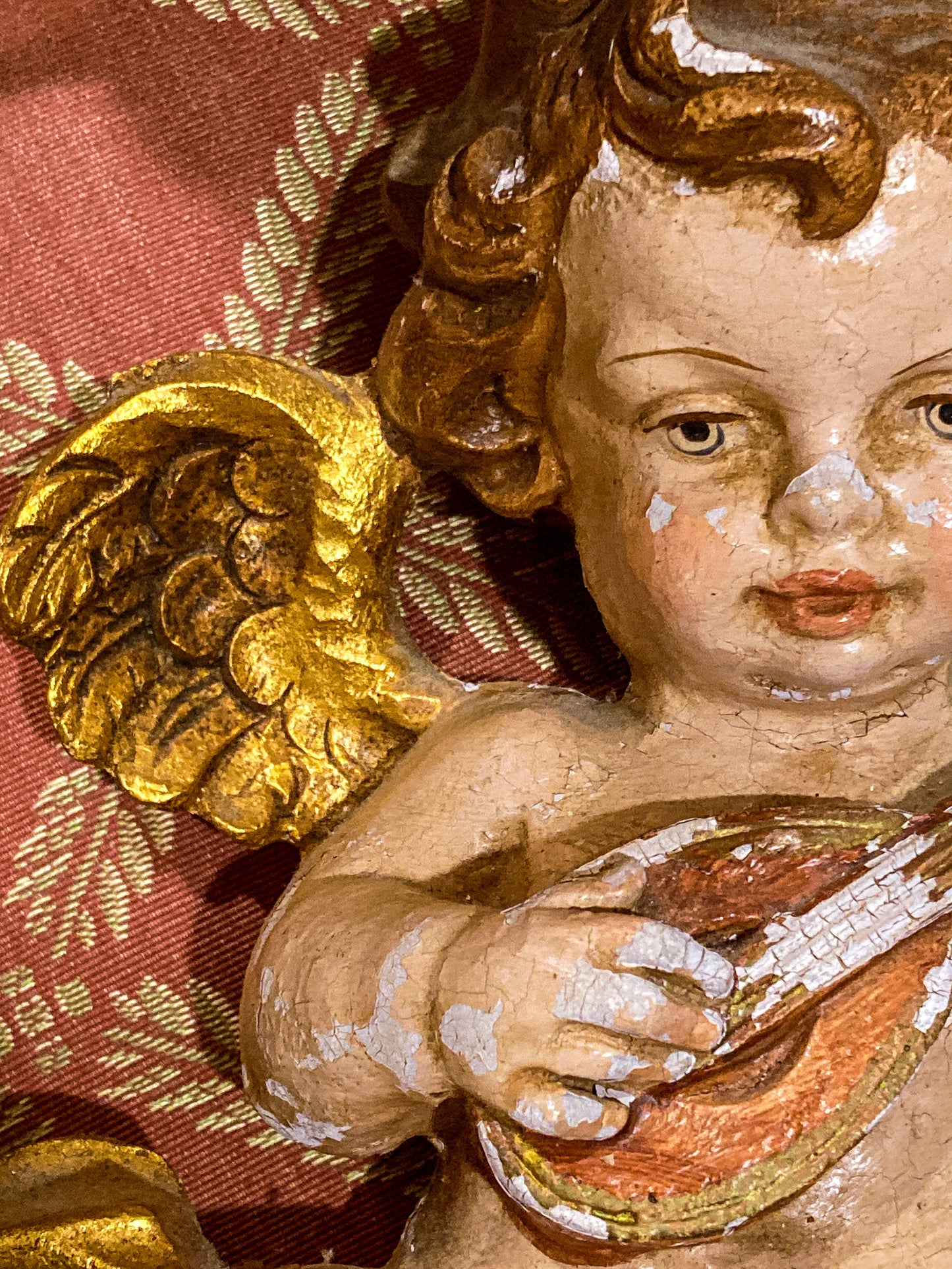 20th Century Hand Painted Gessoed Gilded Cherub Wall Hanging Sculpture