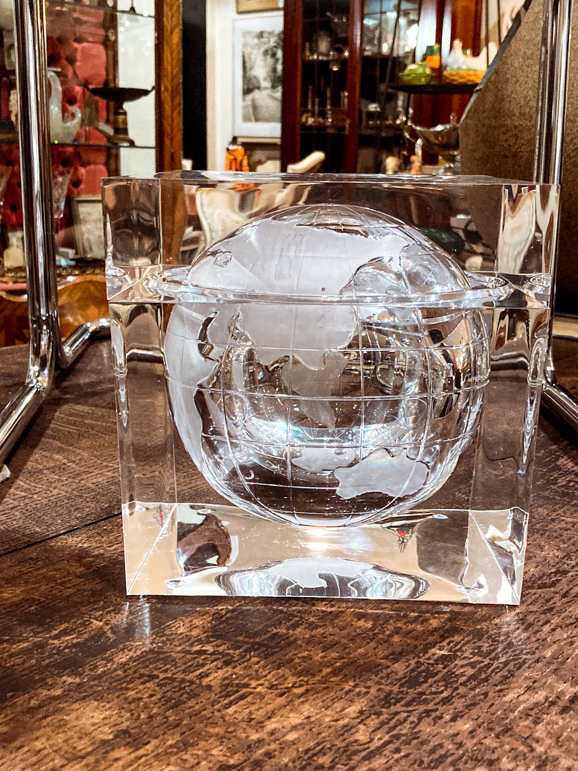 Vintage 1960s Alessandro Albrizzi Clear Lucite Globe Ice Bucket Box