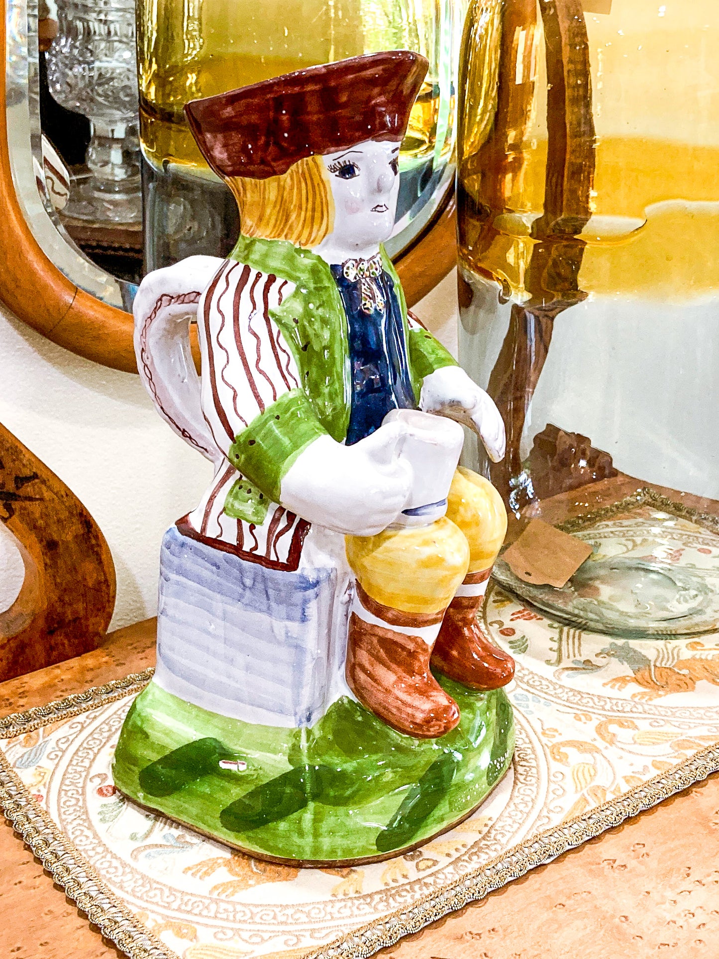 Repro 17th Century Antique Portuguese Sailor Figural Toby Ceramic Folk Pitcher