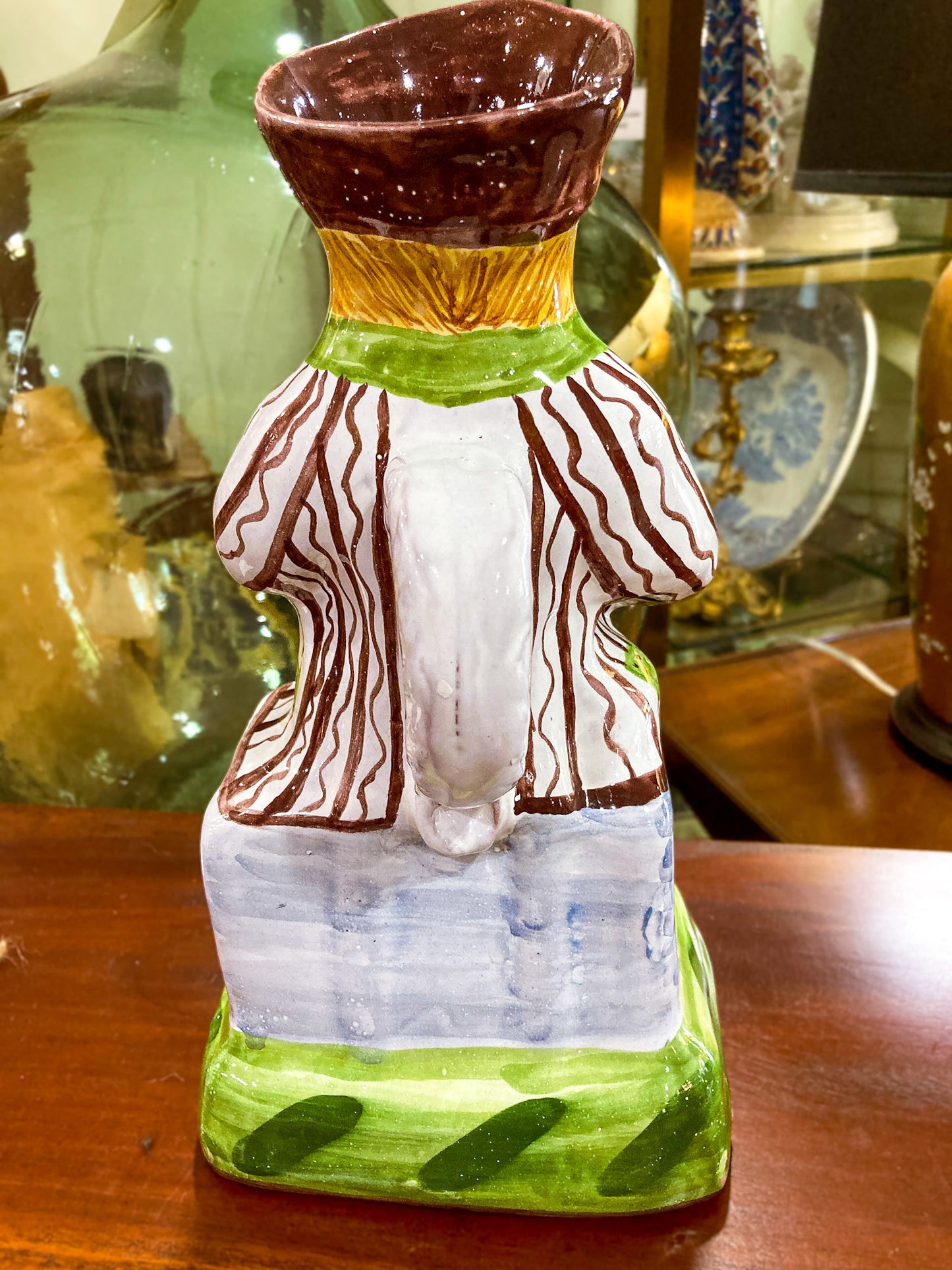 Repro 17th Century Antique Portuguese Sailor Figural Toby Ceramic Folk Pitcher