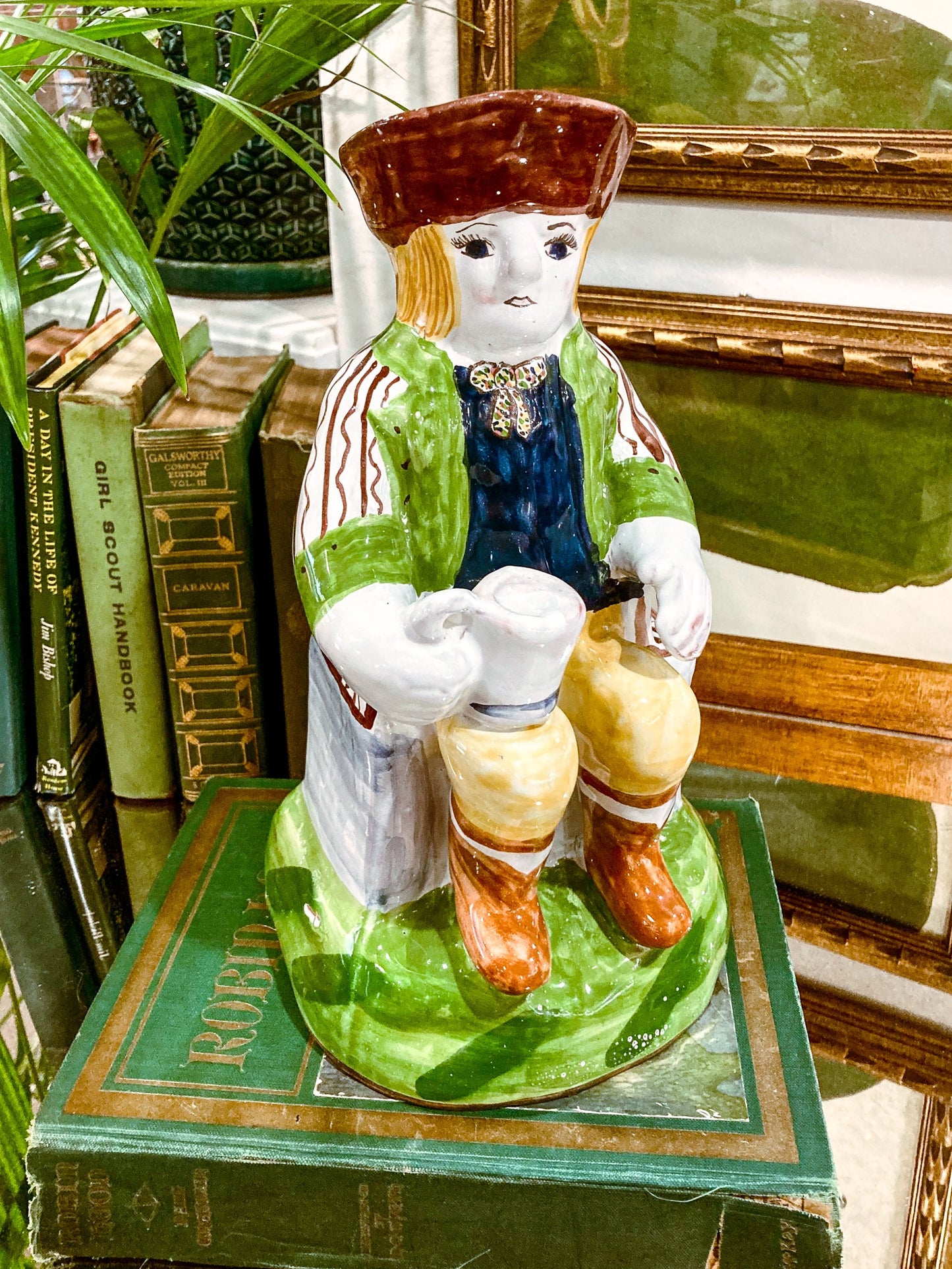 Repro 17th Century Antique Portuguese Sailor Figural Toby Ceramic Folk Pitcher