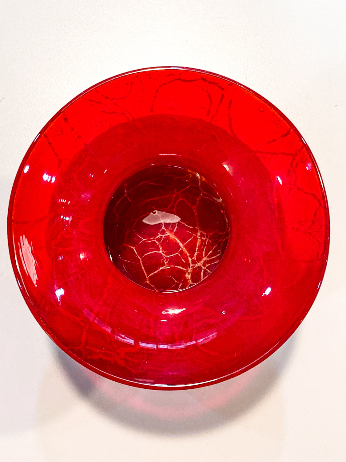 Rare Vintage Baccarat France Marbled Ruby Red Fluted Rim Glass Vase