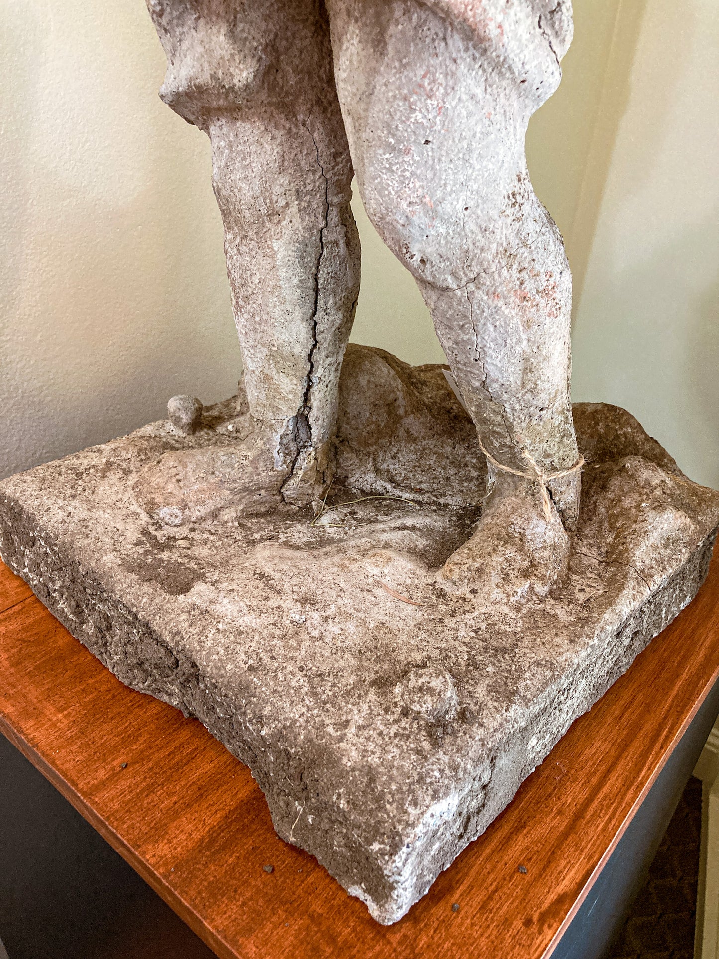 Vintage 1960s Barefoot Child Putti Outdoor Cast Stone Garden Sculpture Statue