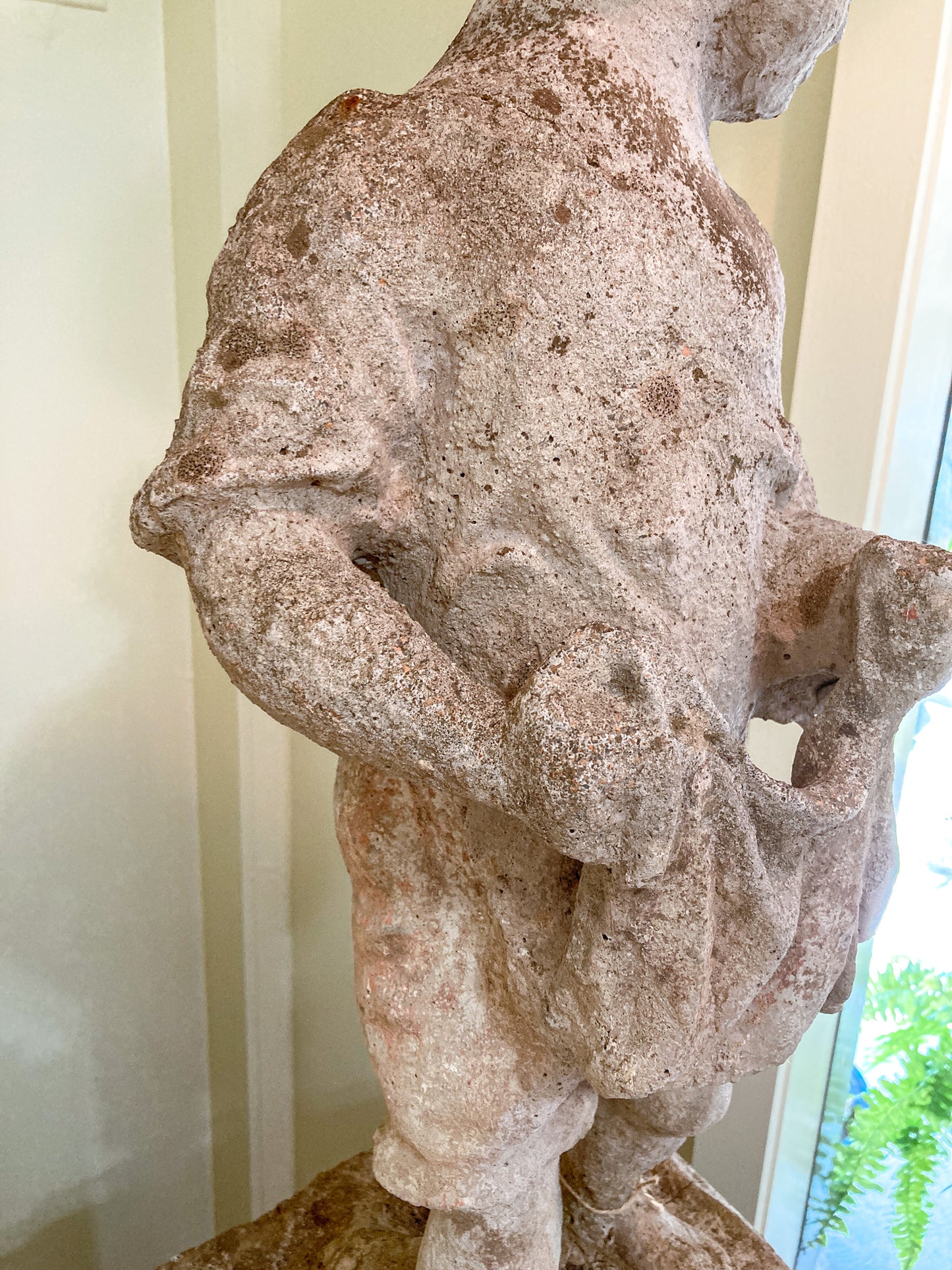 Vintage 1960s Barefoot Child Putti Outdoor Cast Stone Garden Sculpture Statue