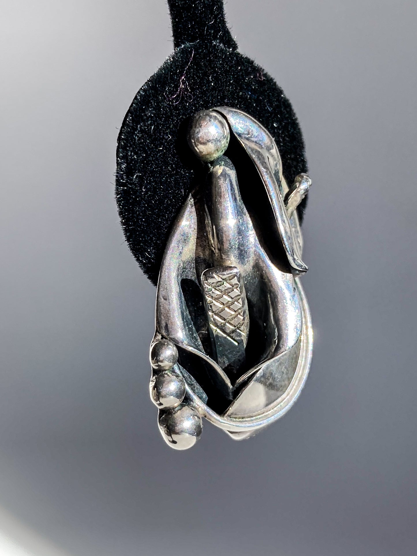 Vintage Danish Modern Style Sterling Silver Double Calla Lily Bouquet Post Earrings