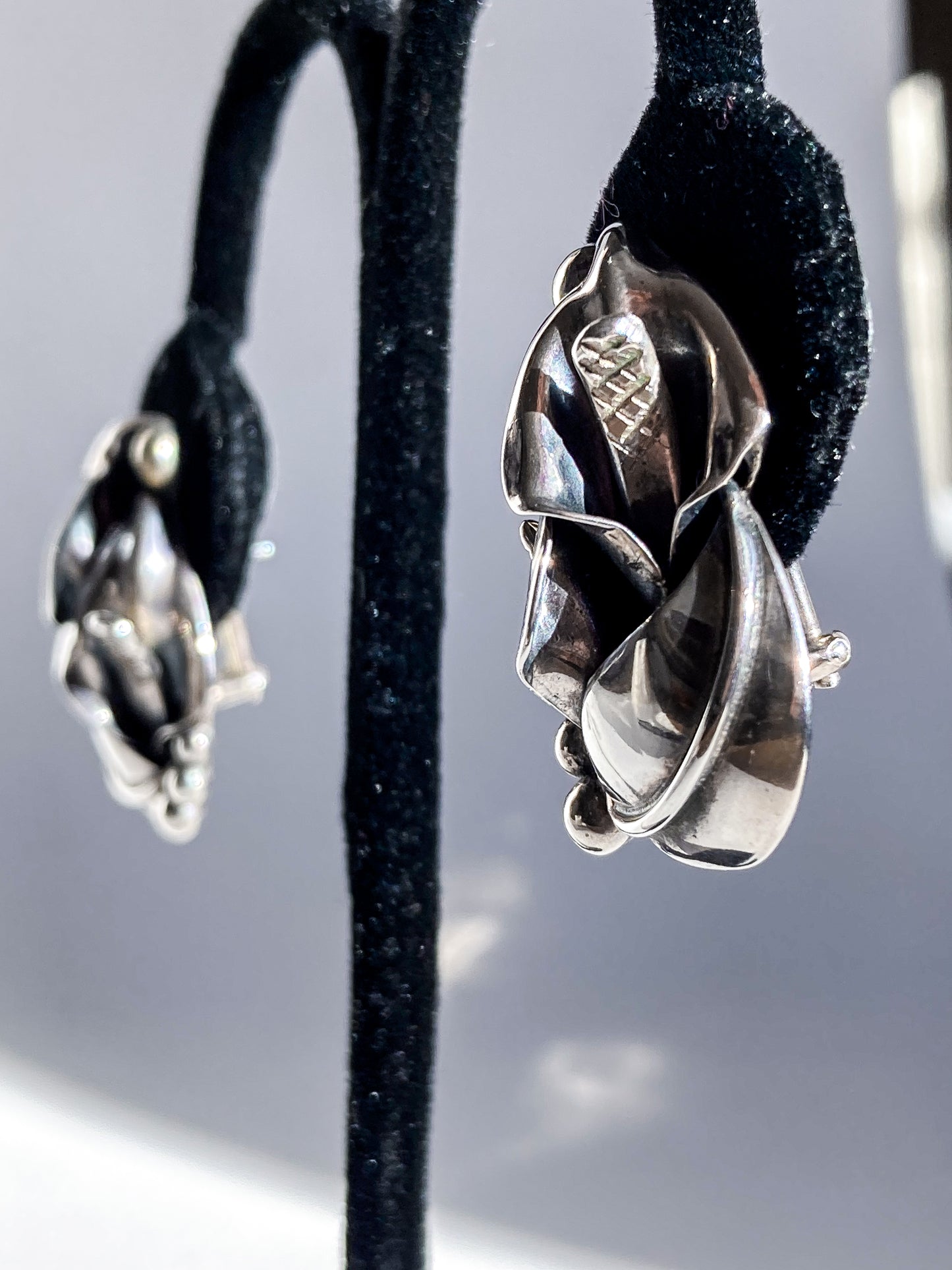 Vintage Danish Modern Style Sterling Silver Double Calla Lily Bouquet Post Earrings